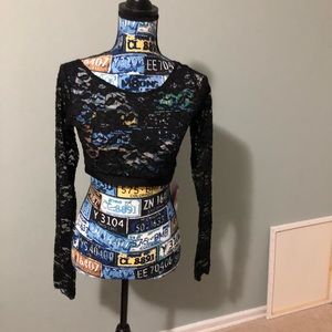 Black Long Sleeve Lace Crop Top